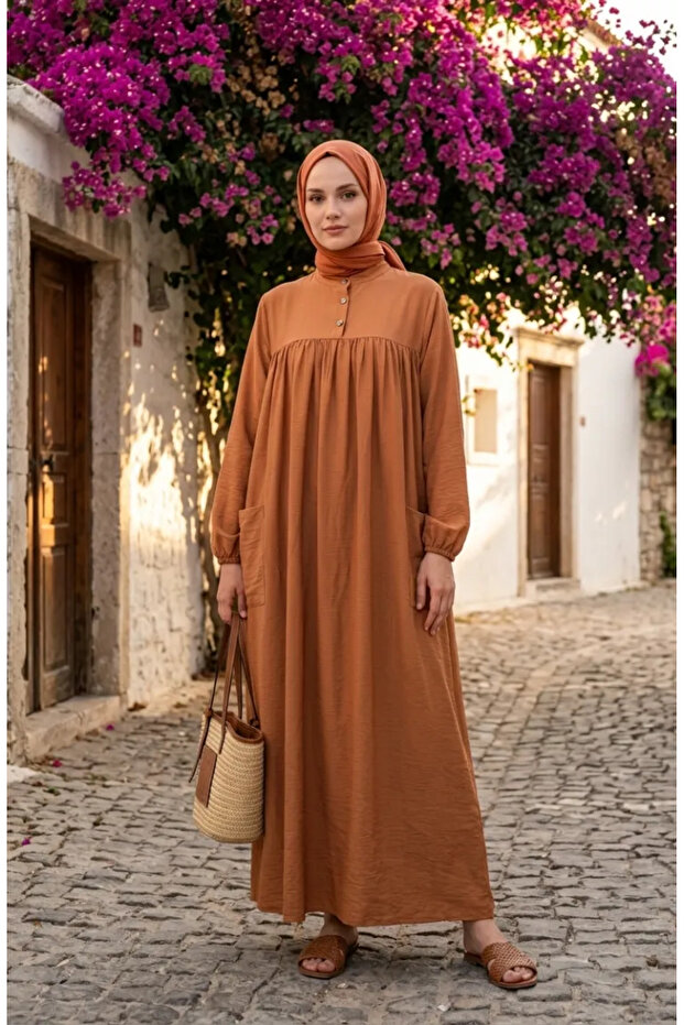 Aerobin Fabric Relaxed Fit Dress with Pockets 0278-01 Milky Coffee