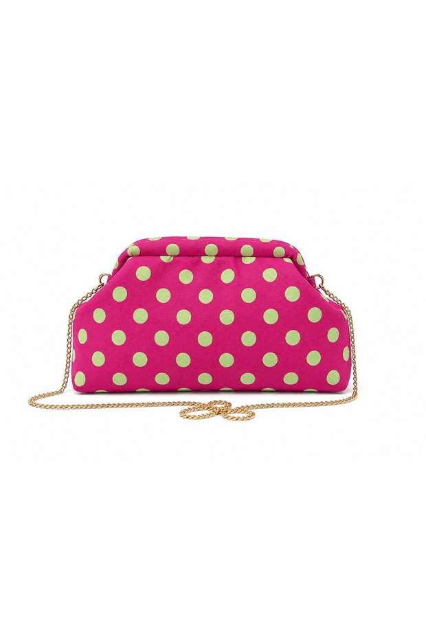 Dzynrhkn Polka Dot and Stripe Detailed Fabric Chain Strap Scholarship Bag