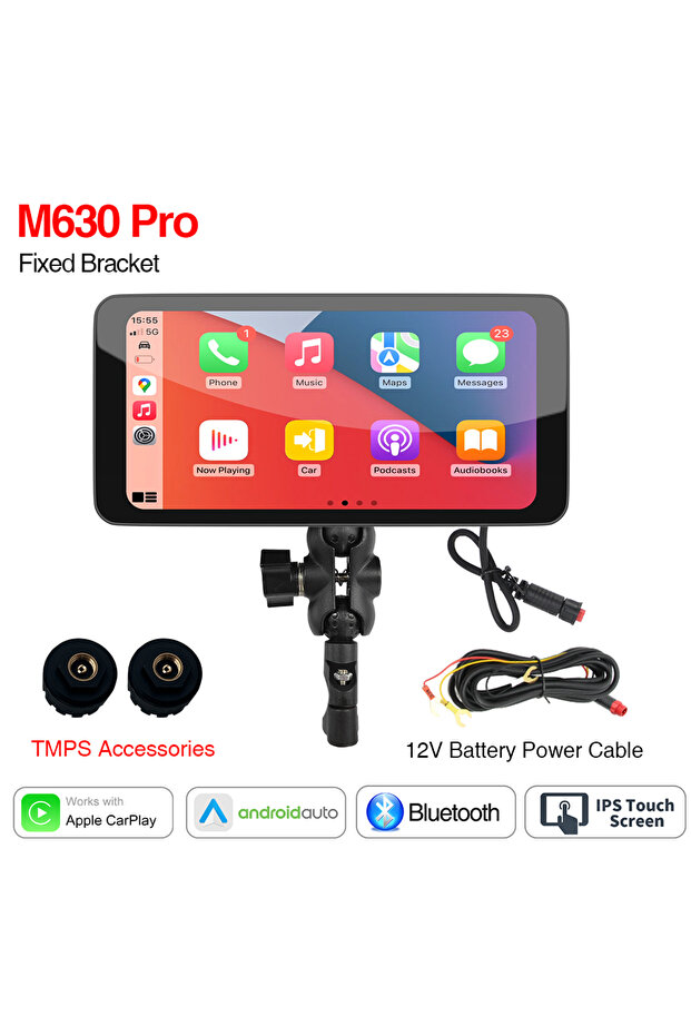 شاشة ذكية محمولة للدراجات النارية M630 Pro TPMS مقاس 6.5 بوصة، مقاومة للماء IP67، لاسلكية، تدعم CarPlay وأندرويد