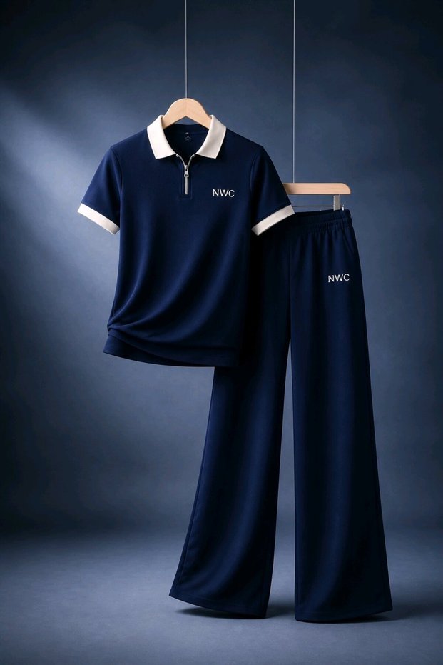 Eli̇na Navy Blue Double Suit Palazzo Compact Fabric Modal Fabric Trousers Set (Soft Fabric and Non-Shrinkable)