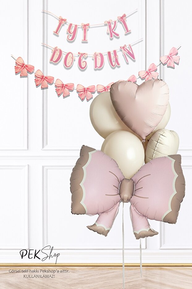 Retro Pink Bow Balloon Banner Set Birthday Balloon Set