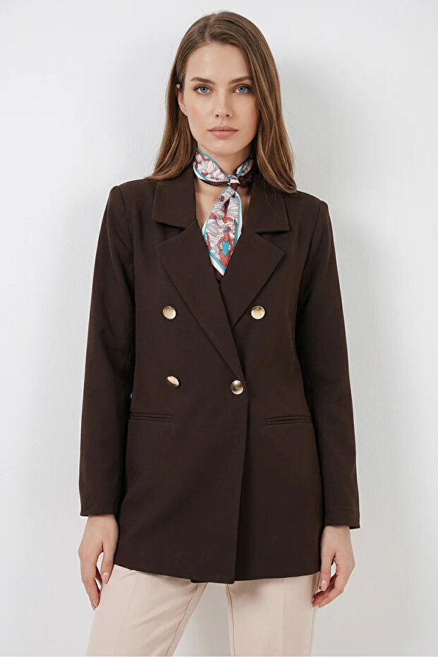 Women's Double-Breasted Collar Double-Button Brown Jacket