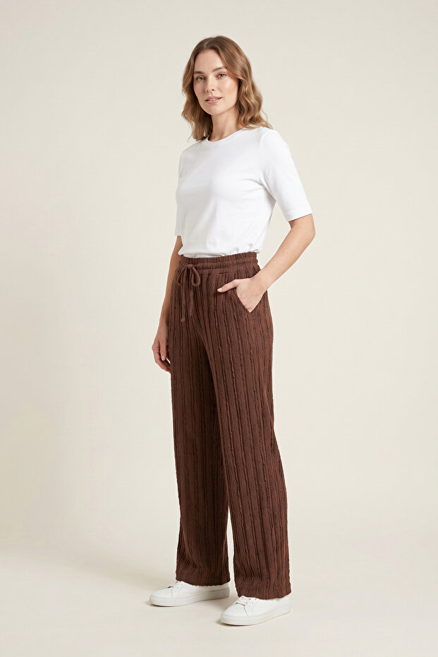 Women's Coffee Color Ruffled Pajama Bottoms