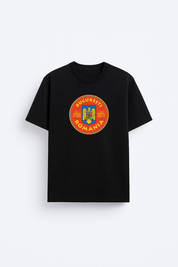 Romania Romania Printed Crew Neck Black T-Shirt