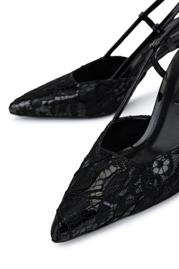 Women's Faux Leather Black Heeled Shoes