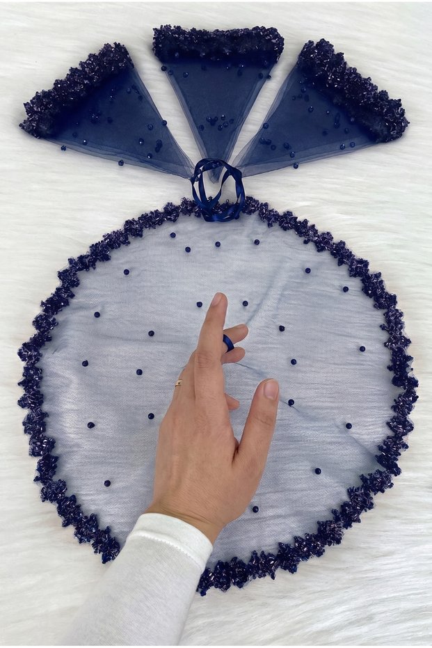Navy Blue Bride Groom Handkerchief, Crystal Glass Beads and Pearl Embellished, Henna Halay Wedding Bridesmaid Circumcision Promise Engagement Bride Party, 1 Piece