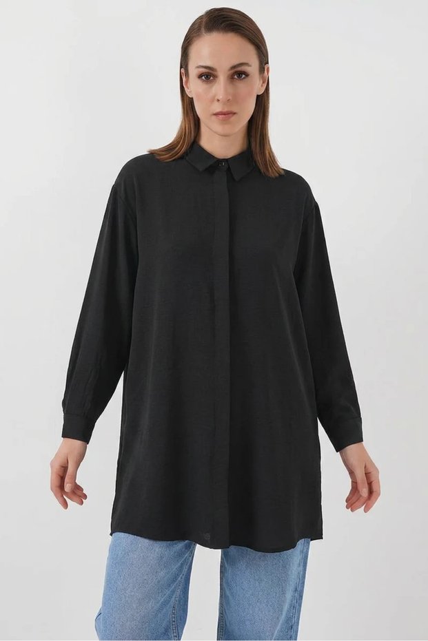 Women's Long Sleeve Black Shirt Tunic