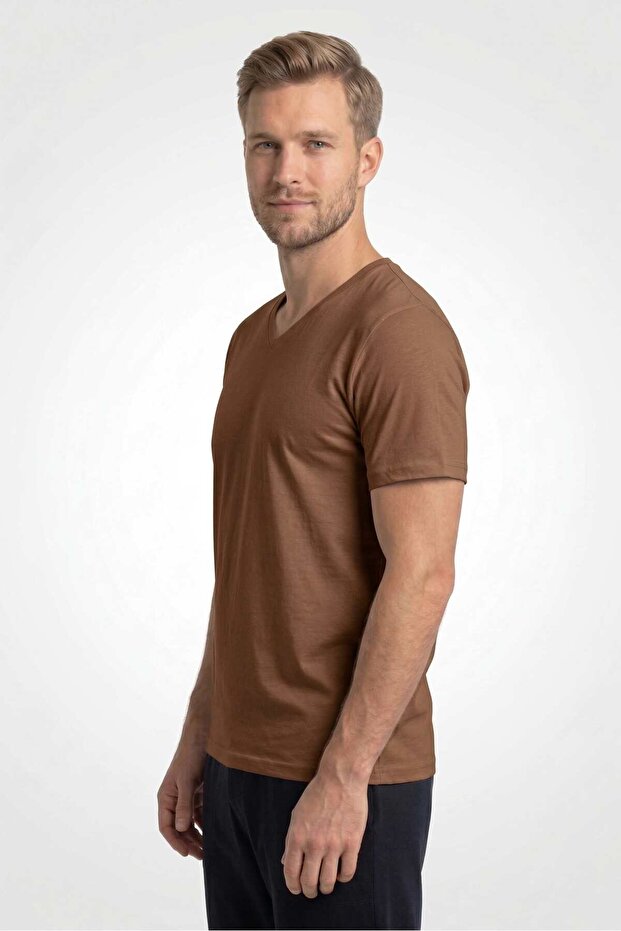Men's Brown Bambo V-Neck Half Sleeve T-Shirt