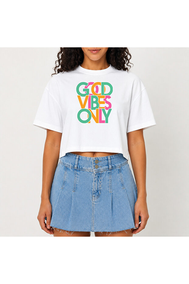 Crop T-Shirt White Printed Relaxed Fit Raw Cut Basic Short Tshirt