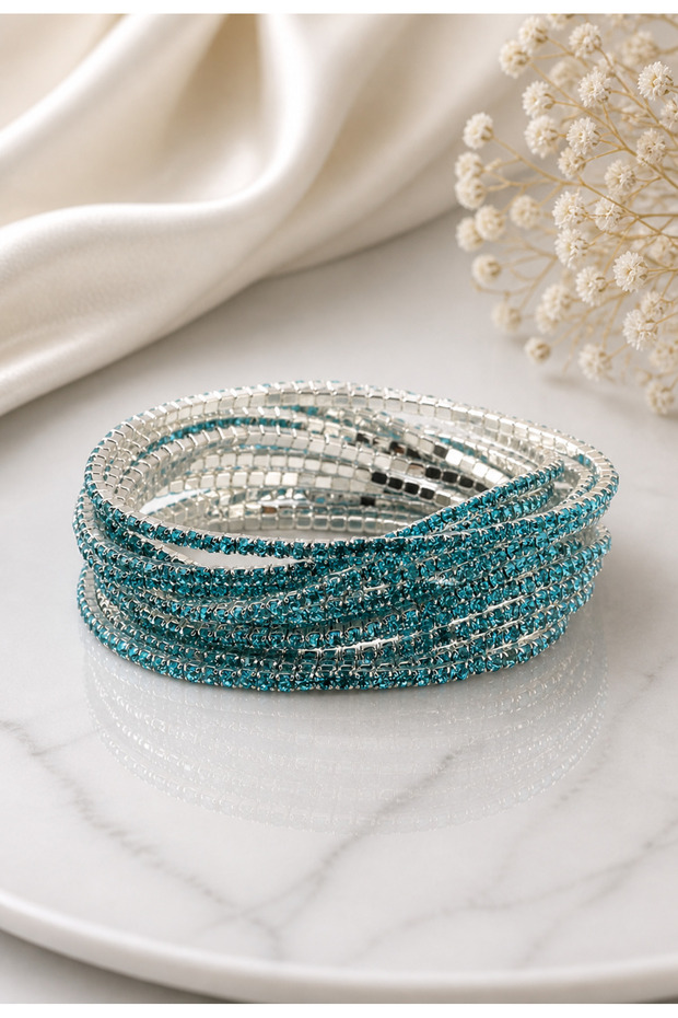 Flexible Zircon Stone 3 Piece Waterway Rubber Bracelet