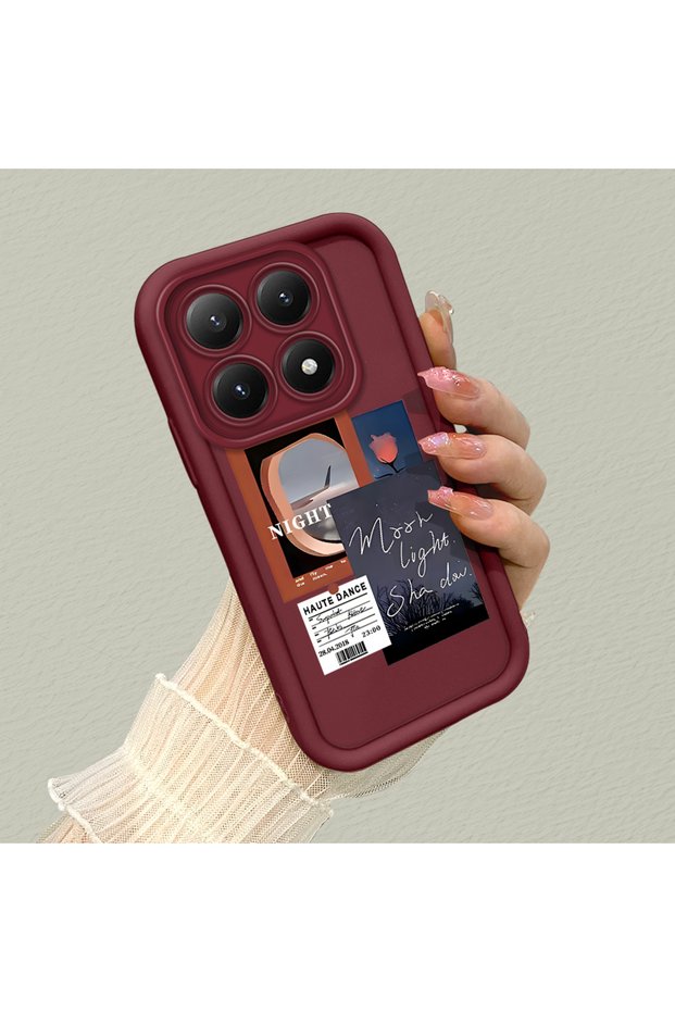 Mi 15t 5g Compatible Claret Red Frame Vintage Photo Collage Motif Flexible Silicone Case