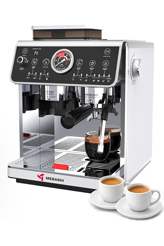 Commercial Coffee Machine, Dual Boiler with Integrated Coffee Grinder, 2.1L Capacity, 20 Bar Pressure, Stainless Steel (ME-CCM2056) (2800W)