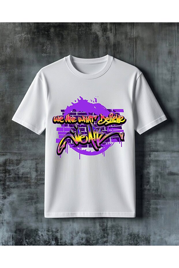 We Are What We Believe Graffiti Printed Oversize T-Shirt
