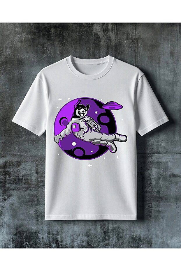 Alien Cow Purple Galaxy Printed Oversize T-Shirt