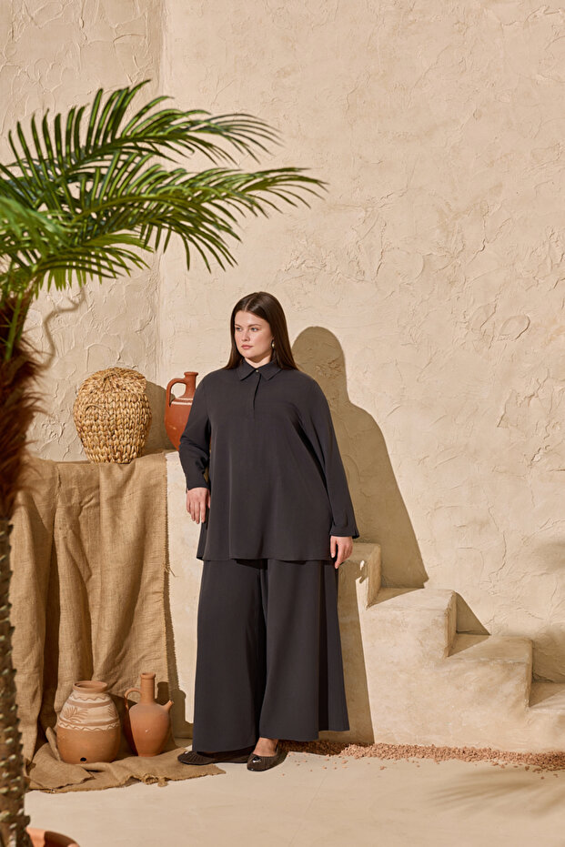 Anthracite Half-Pleated Blouse - 1