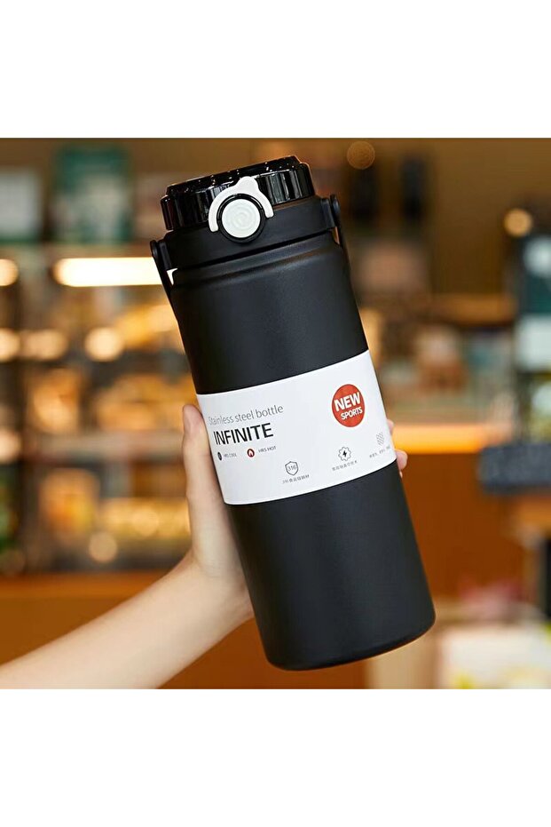 1-1.2L black 1000ml 1PC 1000ML Stainless Steel Insulated Kettle with Straw, Vacuum Bottle for Office