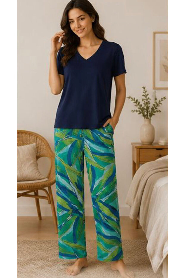 24865-Nena Short Sleeve V-Neck 100% Cotton Viscose Mimosa Pajama Set