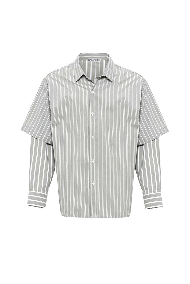Double sleeve detailed relaxed fit striped shirt