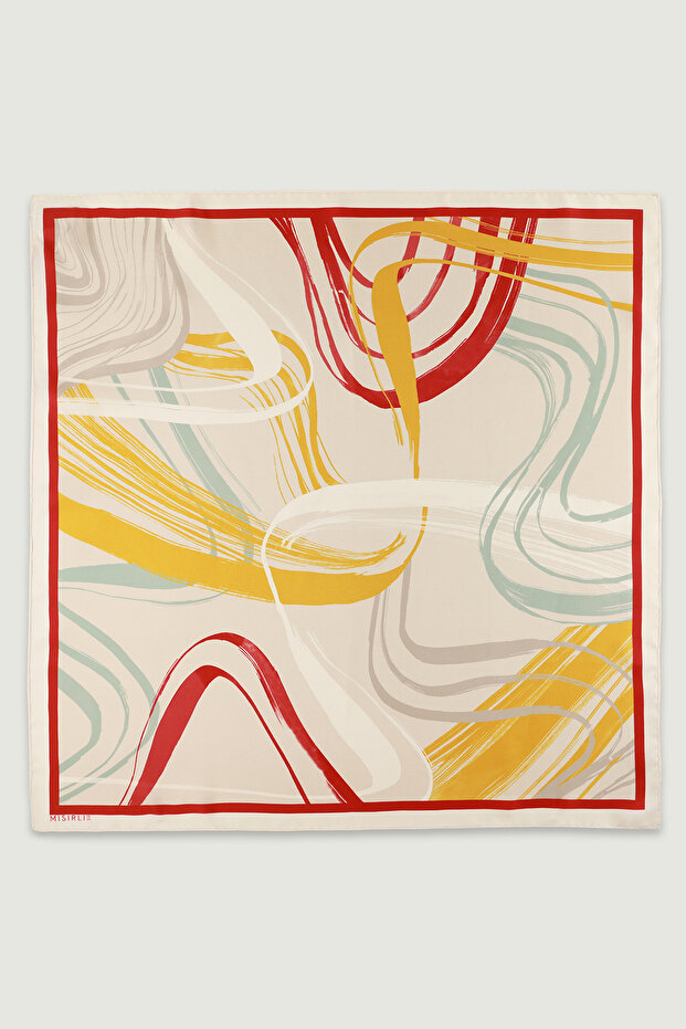 Ecru Dynamic Line Patterned Silk Scarf
