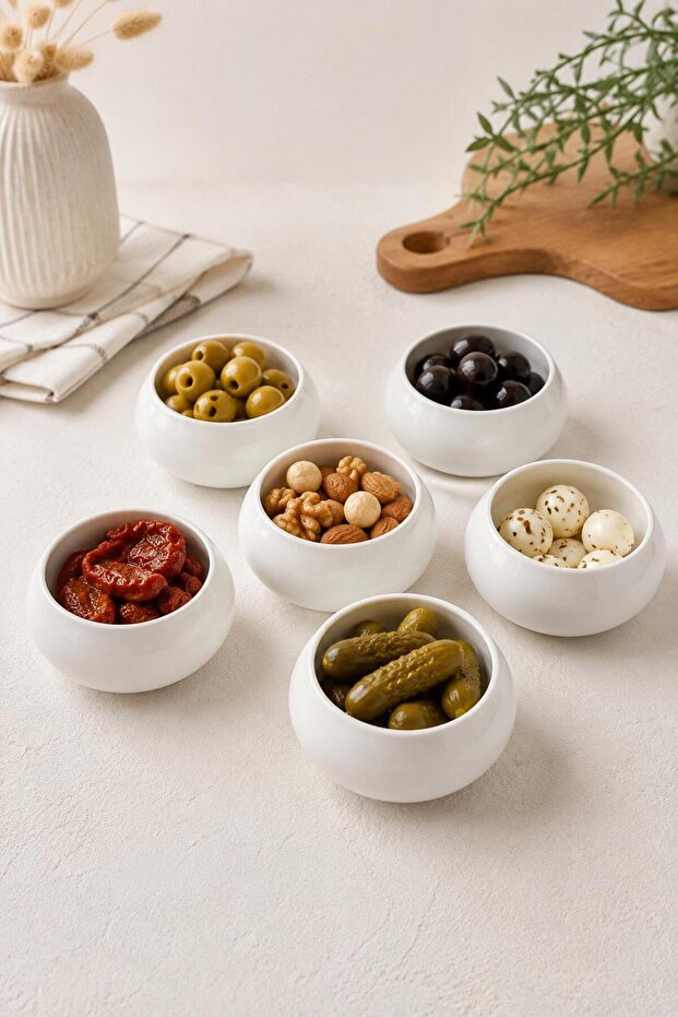 Set of 6 White Porcelain Breakfast Snack Bowls, Sauce Bowls, Multi-Purpose Serving Bowls 4X8.5 cm