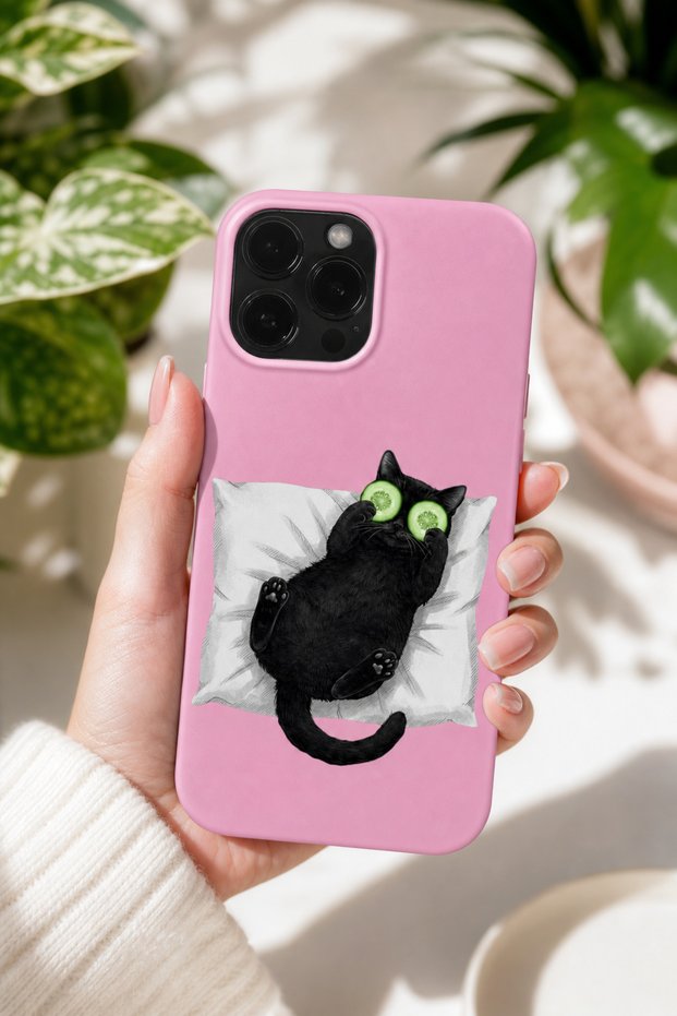 iPhone 15 Pro Max Compatible Launch Silicone Funny Cat Pattern Shock Absorbing Case Pink