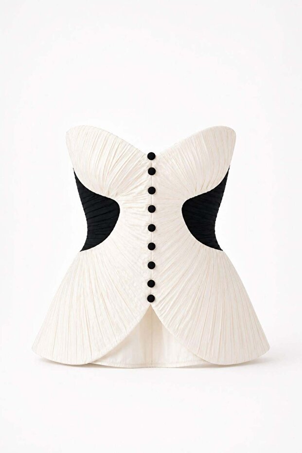Black Buttoned Corset Blouse