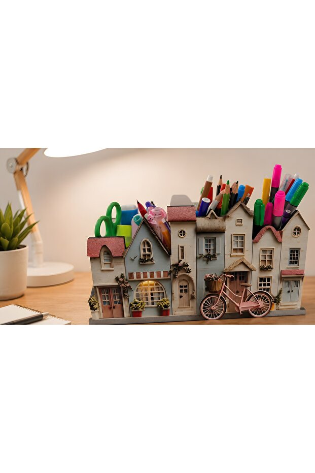 Pink Bicycle Wooden Desktop Pen Holder and Organizer (25X14.5 cm)