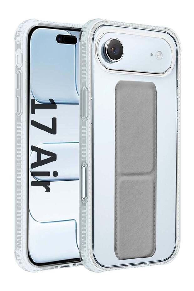Finger Grip Clear Case Cover for iPhone 17 Air- Kickstand Car Magnetic Holder Multi-function Protective Two-in-one Case - Grey