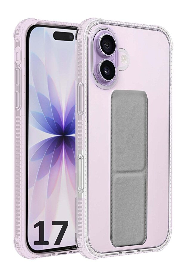 Finger Grip Clear Case Cover for iPhone 17- Kickstand Car Magnetic Holder Multi-function Protective Two-in-one Case - Grey