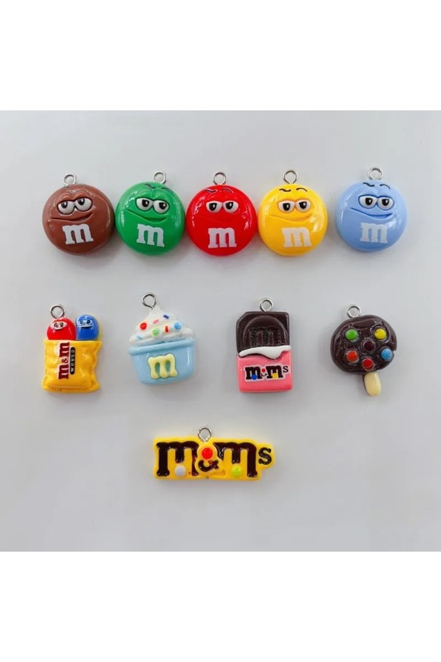 10pcs mix 10pcs Smile Chocolate M Bean Candy Resin Charms Pendants for DIY Handmade Earring Keychain