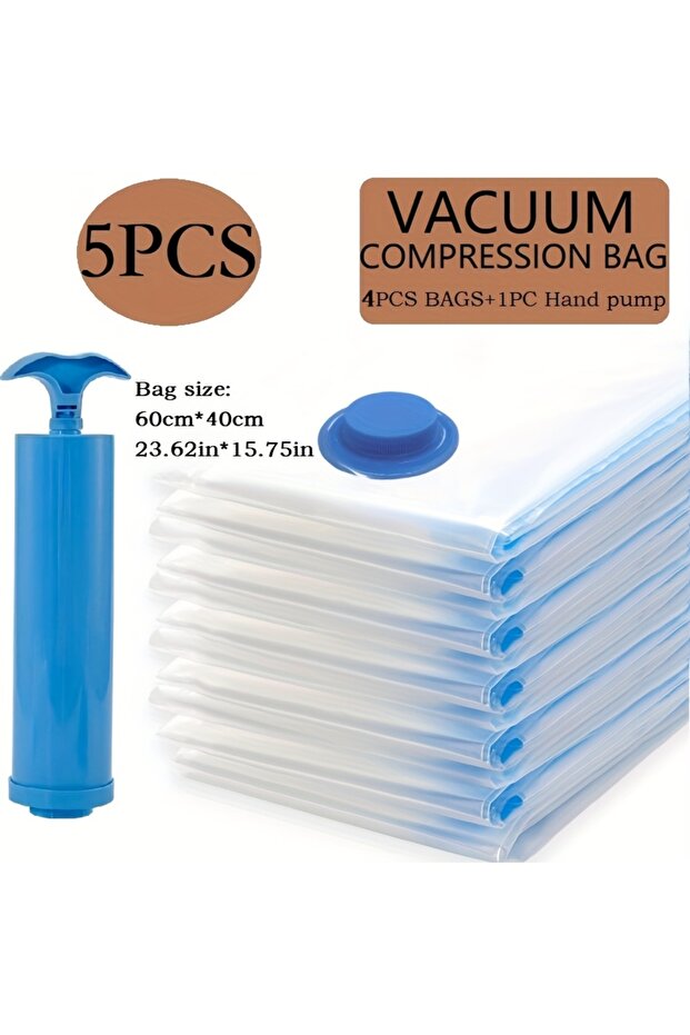 1Set 5Pcs XL Vacuum Storage Bags 40x60cm with 1 Hand Pump, Space Saving, Dustproof & Waterproof for