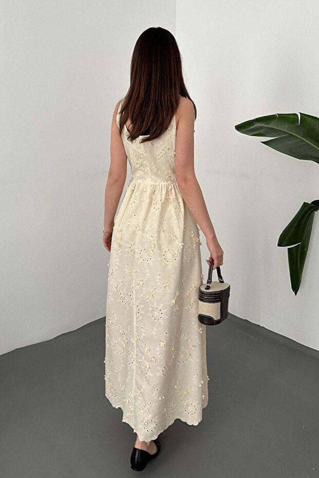 Thick Strapped Embroidered Maxi Dress - 5