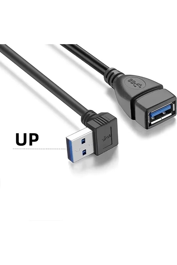كابل تمديد USB 3.0 عالي السرعة بزاوية 90 درجة °   محول للكمبيوتر والهاتف المحمول - شحن سريع