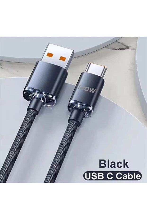 كابل USB C أسود بطول 1 متر، 120 واط، شحن فائق السرعة، من USBA إلى Type C، كابل USBC، شحن سريع PD، كابل بيانات USB C.