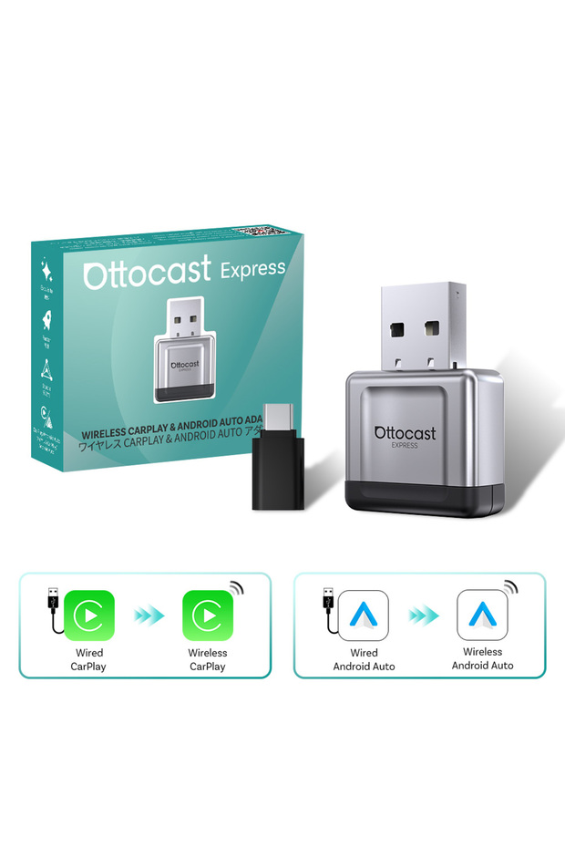 دونجل 2 في 1 لمدة عام واحد، محول Ottocast Mini Air لاسلكي لـ CarPlay، محول لاسلكي 3 في 1 لـ Android Auto