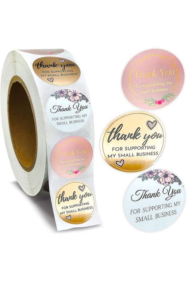 1inch-500pcs 500pcs Thank You For Supporting My Small Business Floral Sticker Gift Packaging Seal La
