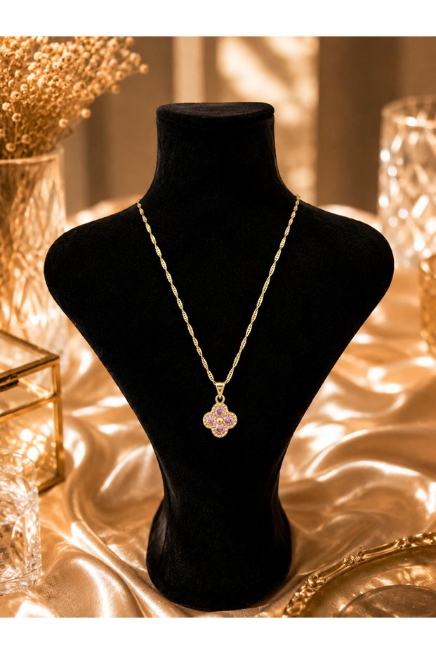Pembe Yonca Model Kolye