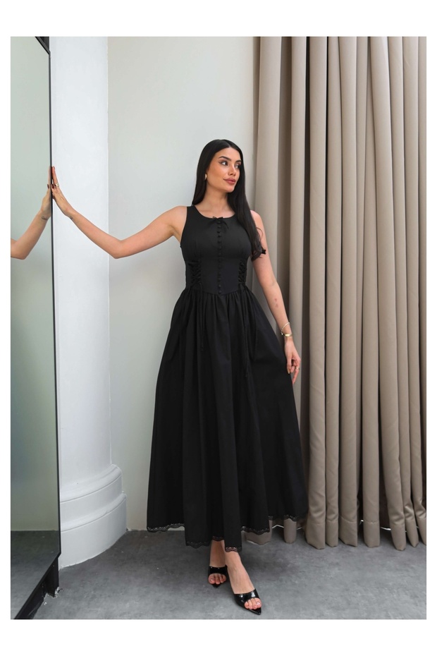 Thick Strapped Waist Tie Midi Dress