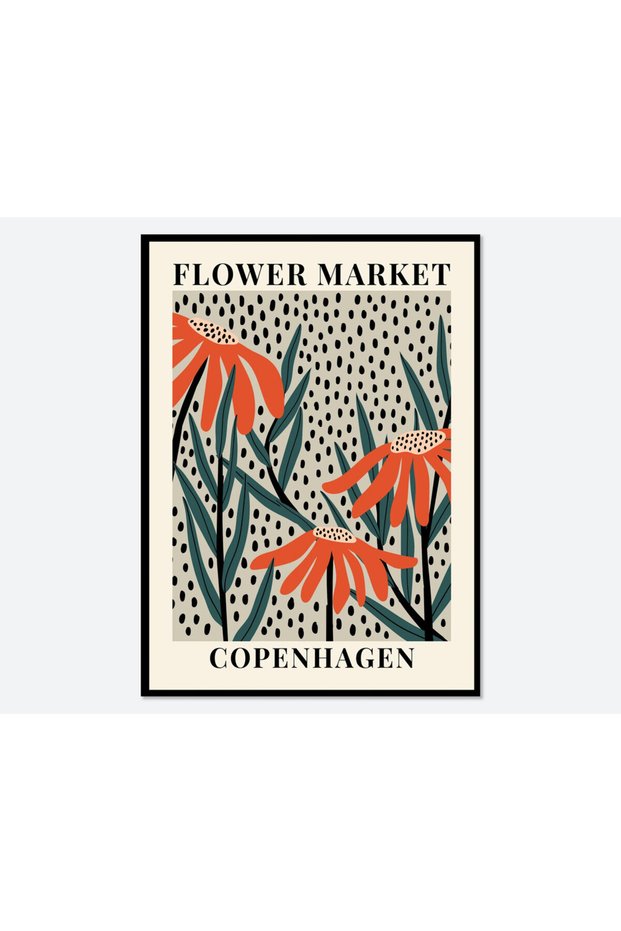 Flower Market Copenhagen Daisies Botanical Art Poster with Frame 50x40cm