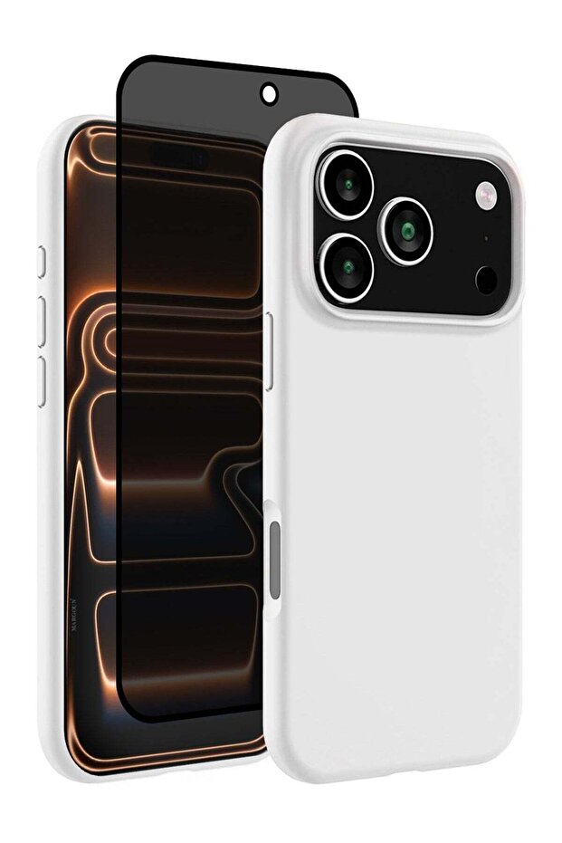 2 Packs Silicone Protective Phone Case for iPhone 17 Pro Max- Soft Anti-Scratch Microfiber Lining Ultra Slim Drop Protection Phone Cover with Privacy Screen Protector - White