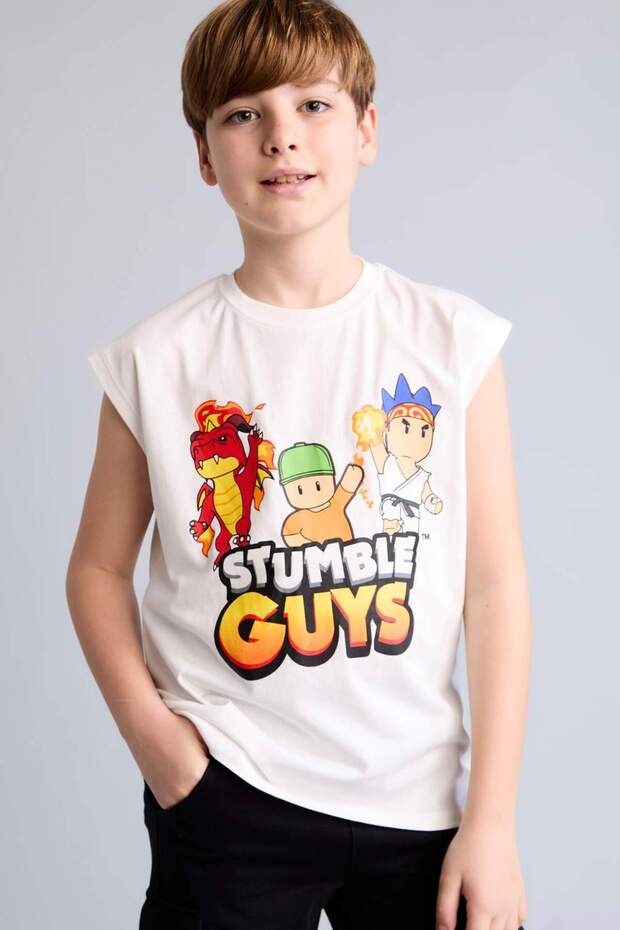 قميص داخلي للأولاد من القطن بنسبة 100% برقبة دائرية من Stumble Guys، لون إكرو H8250A826HS