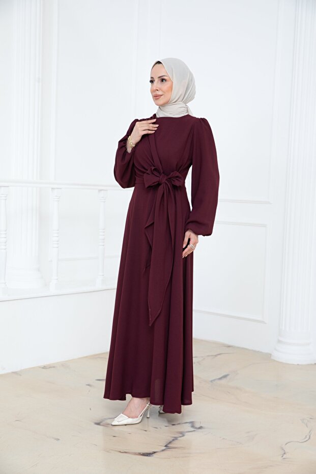 Side Tie Crepe Dress Plum