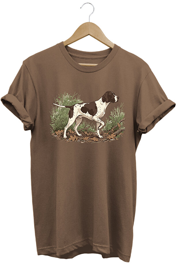 British Pointer Dog Printed Crew Neck Cotton Outdoor and Camping T-Shirt
