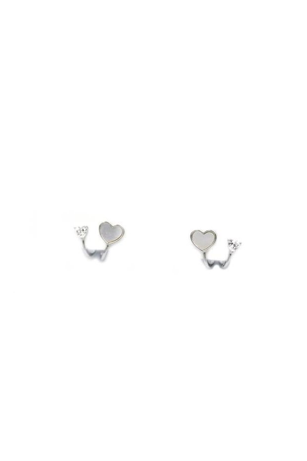 Glb-Stl41414 Silver Needle Heart Earrings - Silver