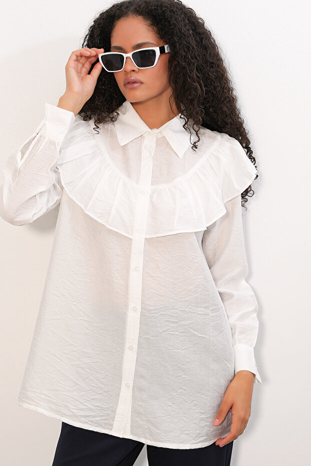 Women's Ruffle Detailed Shirt Tunic 5994 - White