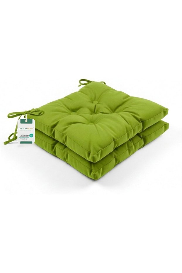 Quilted Canvas Chair Pads, Pack of 2, Soft Seat Cushion Pads for Dining Chairs, 40x40 cm, Green