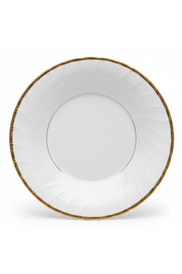 Yamatsu White Porcelain Soup Plate with Golden Rim — 9 Inch