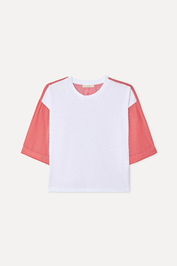 Women's Off-White Striped Crew Neck T-Shirt