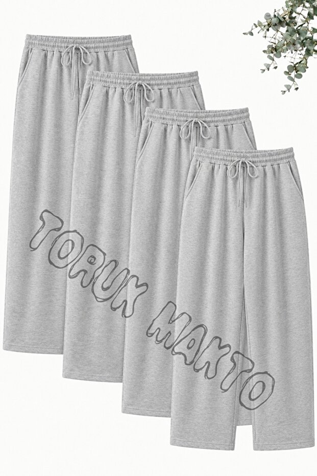 4 Pieces Unisex Regular Pipe Leg Gray Color Sweatpants