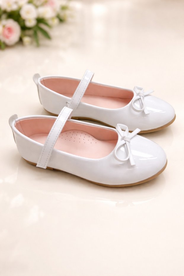 White Patent Leather Fringed Girls' Ballet Flats